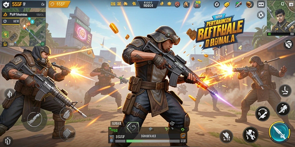 Tangkapan layar utama 555F menampilkan aksi seru di Battlefield.