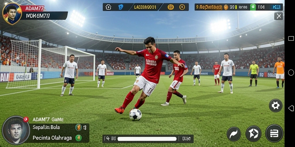 Screenshot ADAM77 menampilkan aksi pertandingan sepak bola yang seru.