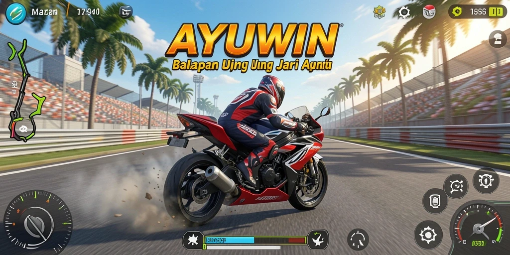 Tampilan gameplay AYUWIN yang mendebarkan saat balapan motor.
