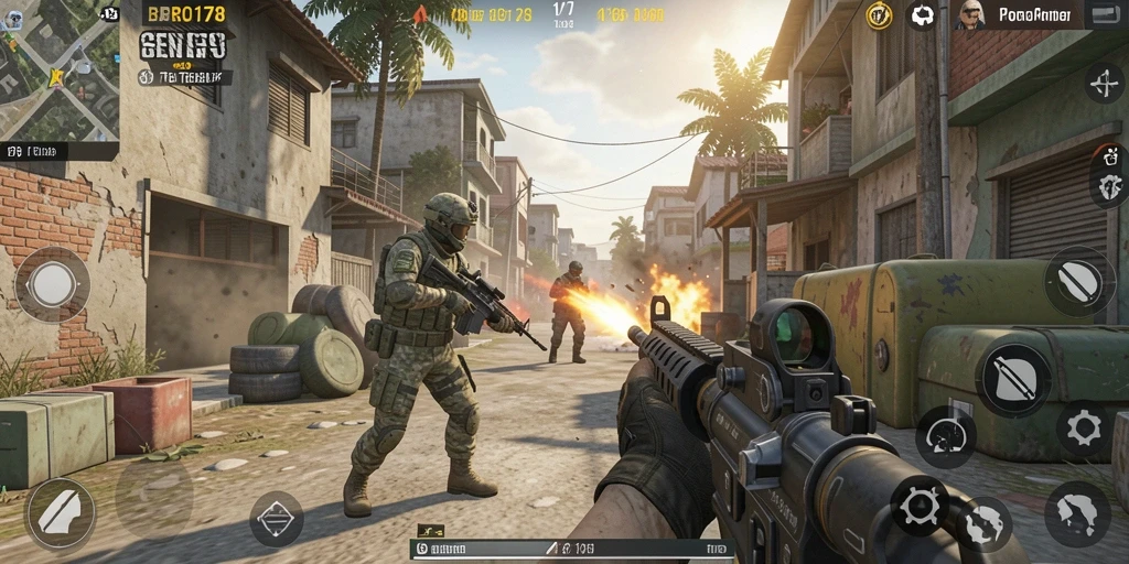 Screenshot menampilkan aksi intens dalam game FPS BRO178.