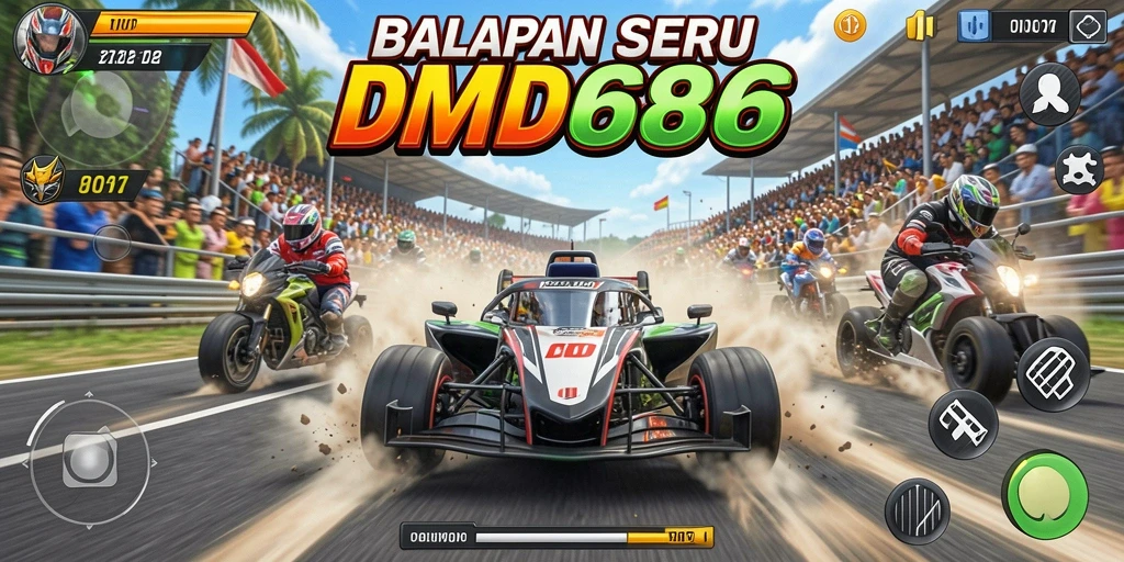 Screenshot dari gameplay Racing DMD686 yang mendebarkan.