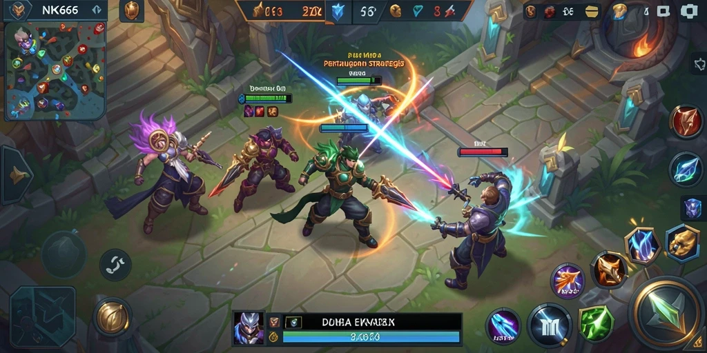 Tangkapan layar menampilkan aksi seru dalam pertandingan MOBA NK666.