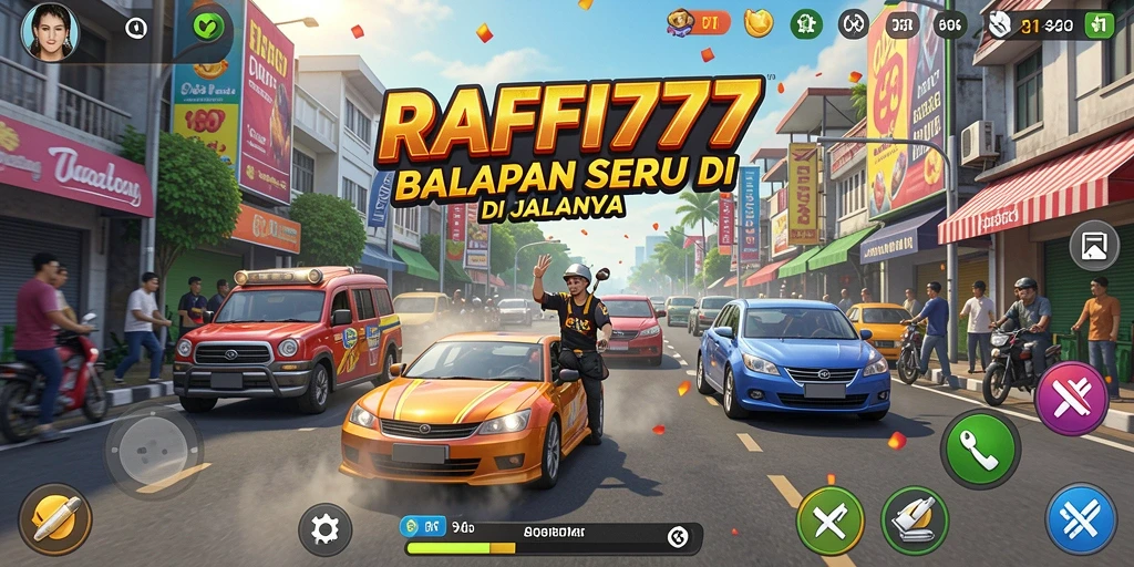 Screenshot utama menunjukkan aksi balapan seru di jalanan.