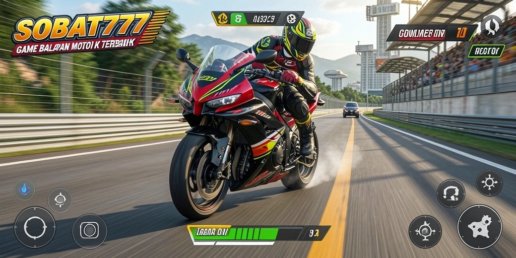 Tampilan menarik gameplay balapan motor SOBAT777 yang mendebarkan.